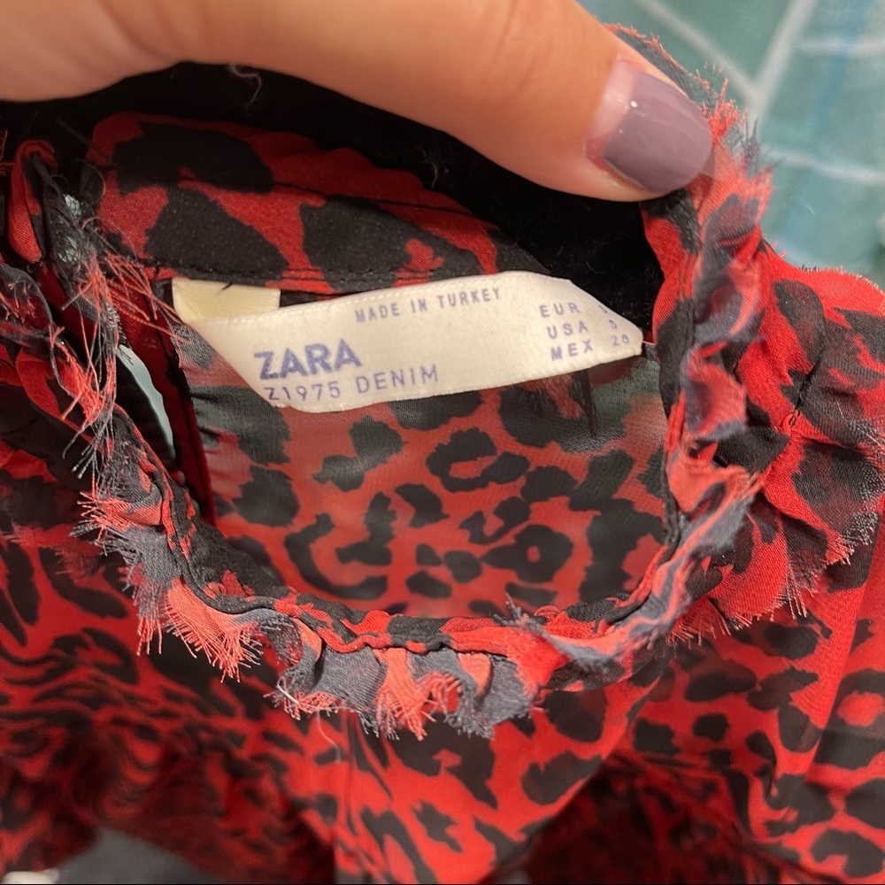 Zara Red Leopard Print Blouse Small - image 4